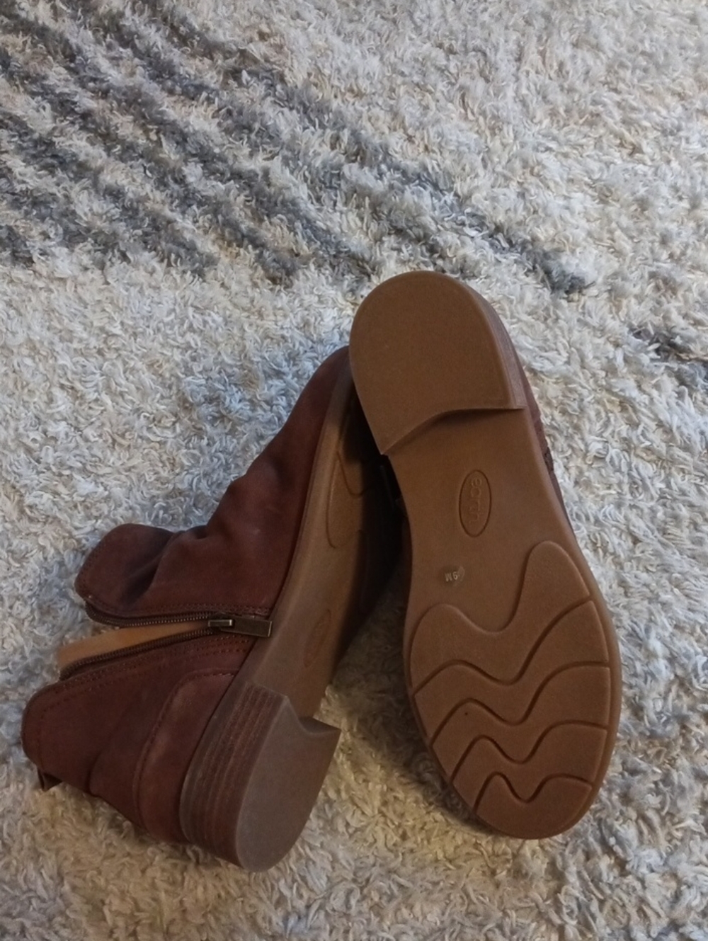 Earth Leather Zip Women's Brown Ankle Boots - Casual Zip Booties - Picture 6 of 14